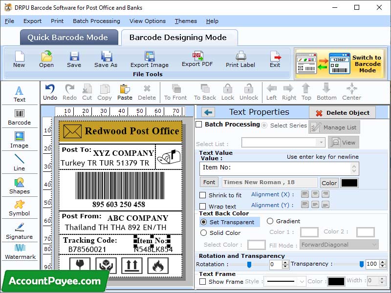 Barcodes Download Post Office and Banks screen shot