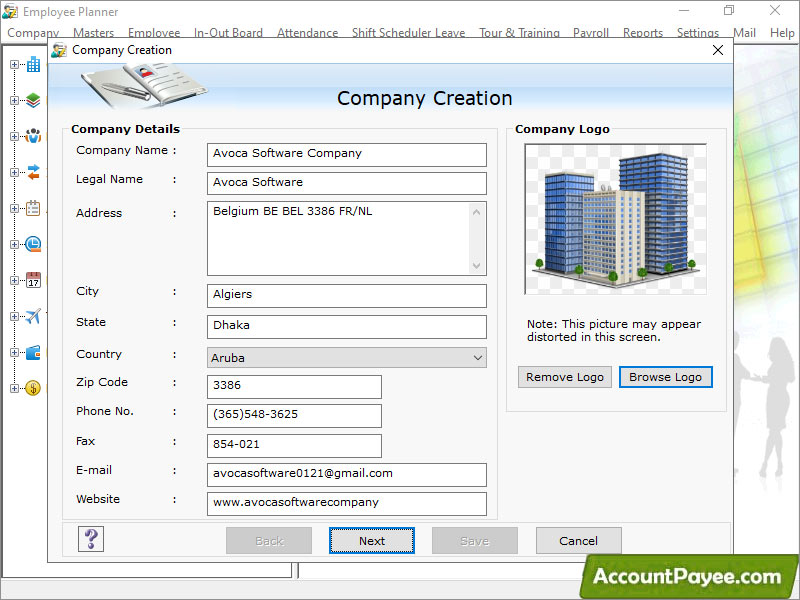 Screenshot of Staff Scheduling Software