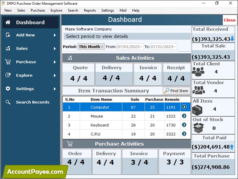 Screenshot of Purchase Order Organizer Software