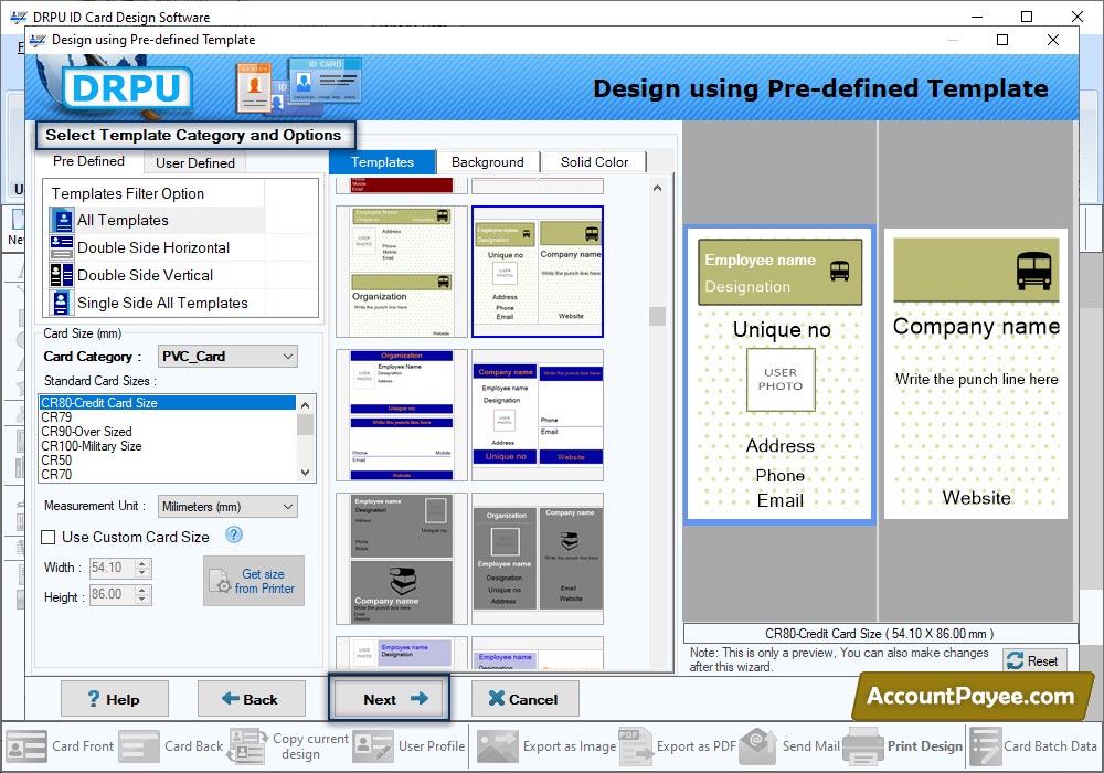 Select Template Category