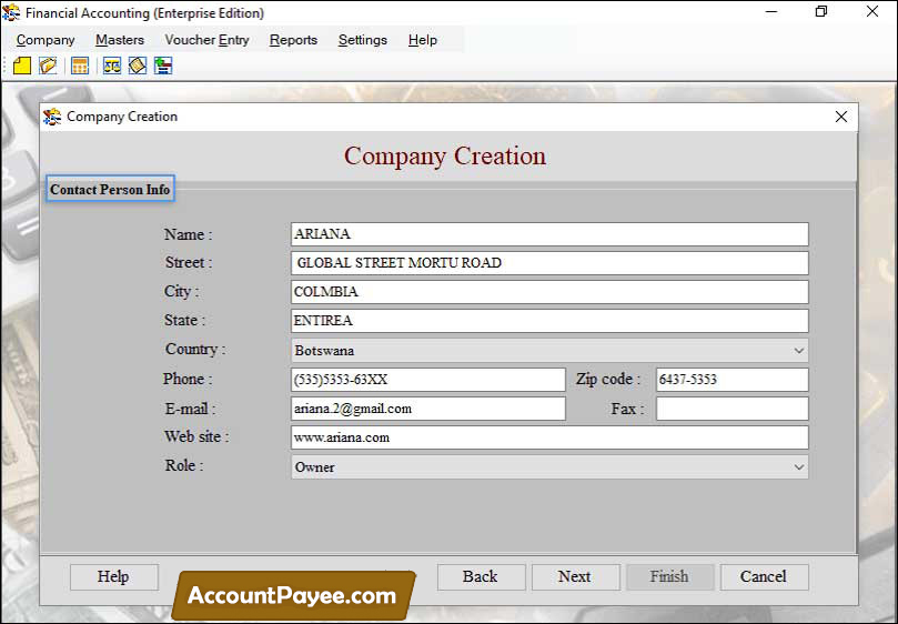 Screenshot of Financial Accounting Application