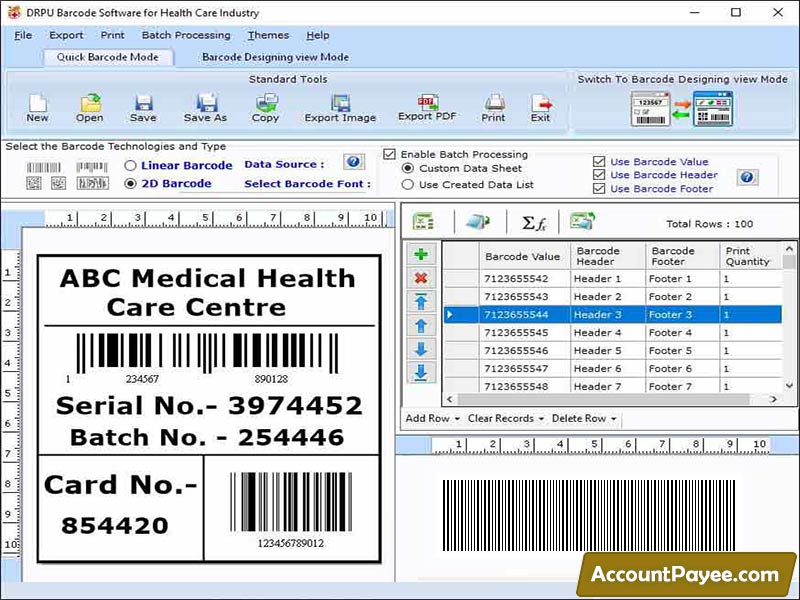 Screenshot of Hospital Barcode Software