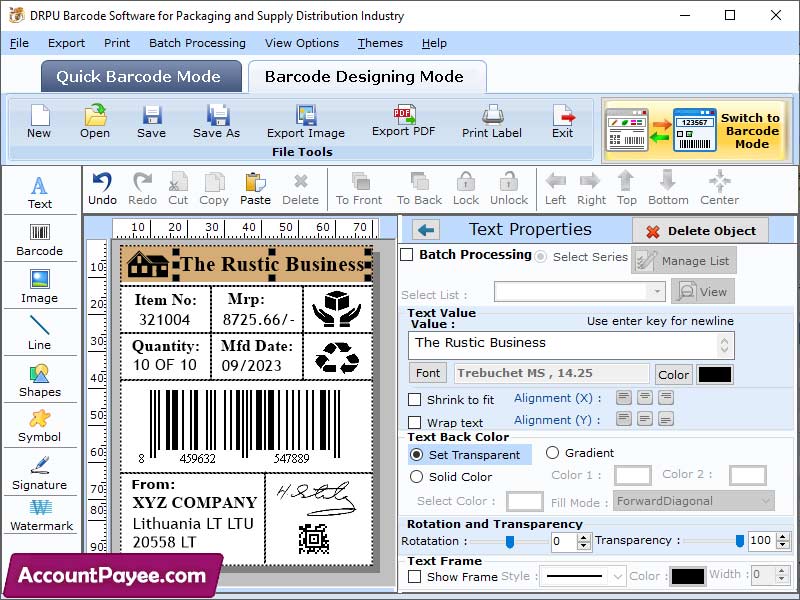 Screenshot of Parcels and Luggage Barcode Software